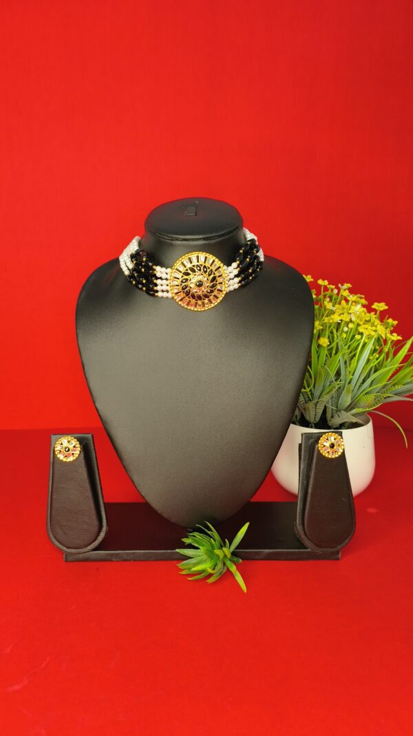 Traditional Indian jewelry set with necklace, earrings, and pendant for women and girls.