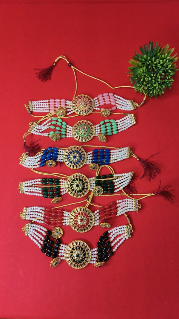 Traditional Indian jewelry set with necklace, earrings, and pendant for women and girls.