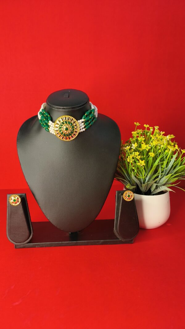 Traditional Indian jewelry set with necklace, earrings, and pendant for women and girls.