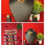 Traditional Indian jewelry set with necklace, earrings, and pendant for women and girls.