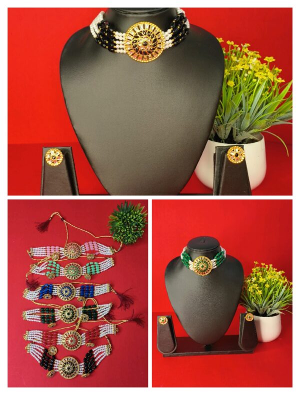 Traditional Indian jewelry set with necklace, earrings, and pendant for women and girls.