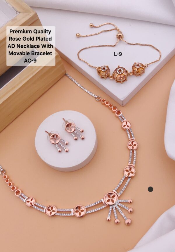 Rose Gold Plated AD Necklace with Movable Bracelet for Women – AC-9 L-9
